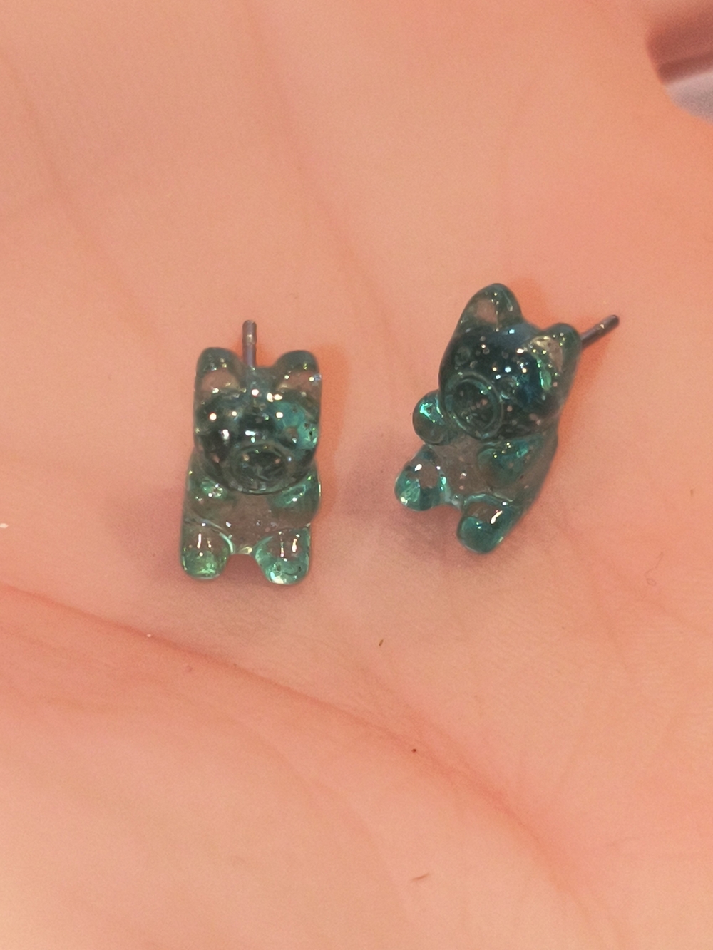 Lot of 4 Pairs Novelty Resin Gummy Bear Sugar Druzy Stud Earrings Glitter Candy - Picture 3 of 5